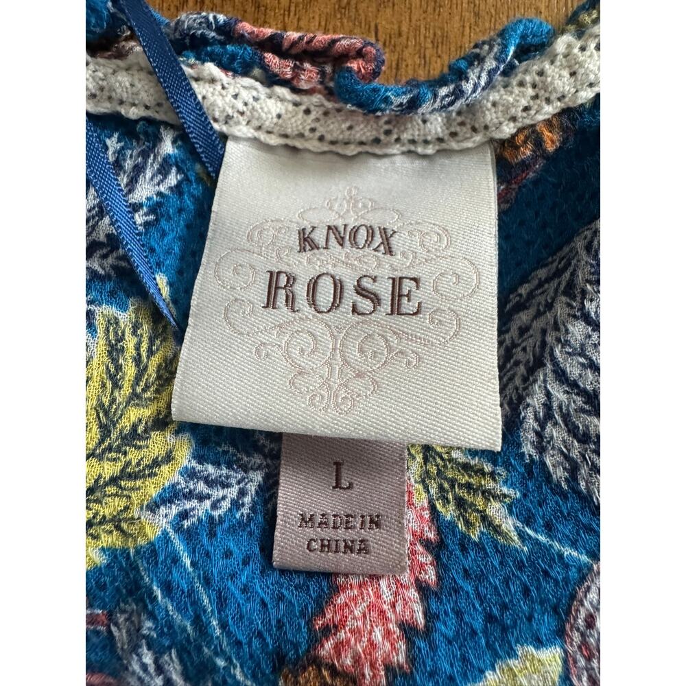 Knox Rose Boho Floral Rayon Tie Front Women’s Blouse Top Size L - Picture 3 of 11